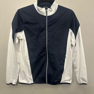 Abacus Dornoch softshell hybrid jacket in navy and white. Size M